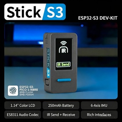 M5Stack Stick S3 ESP32-S3-PICO-1-N8R8 IoT Development Board 1.14'' LCD IR Transce