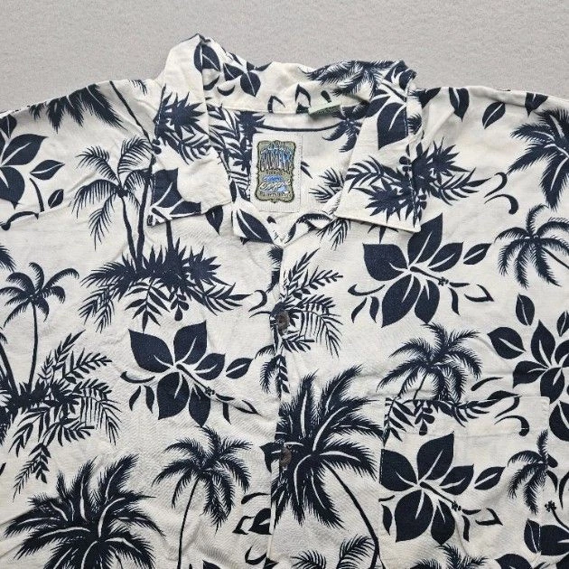 Camisa hawaiana Ocean Current para hombre talla XL blanca negra flores de palmera Foto 2 de 4