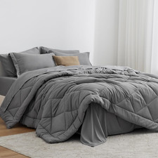 King Size Comforter Set Grey, 7 Pieces King Bed in a Bag, All Season Bedding Set