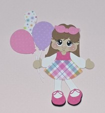 Birthday Balloon Girl Brown Hair. Scrapbook, Card Making Paper Piecing