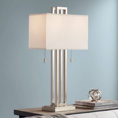 Modern Table Lamp with Table Top Dimmer Brushed Nickel for Living Room Bedroom