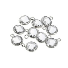 Crystal Birthstone Charm 9mm Dia April Pendant Drop Beads Clear 10Pcs