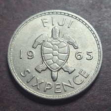 Fiji 6 Pence Coin 1965 Error Cud And Bottom Of Effigy