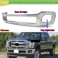 Chrome Front Bumper Face Bar For 2011-2016 Ford F250 F350 Super Duty w/ Fog Hole