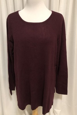 Whisper Knit Burgundy Tunic XL Long Sleeve w/Side Slits Linea by Louis Dell Olio