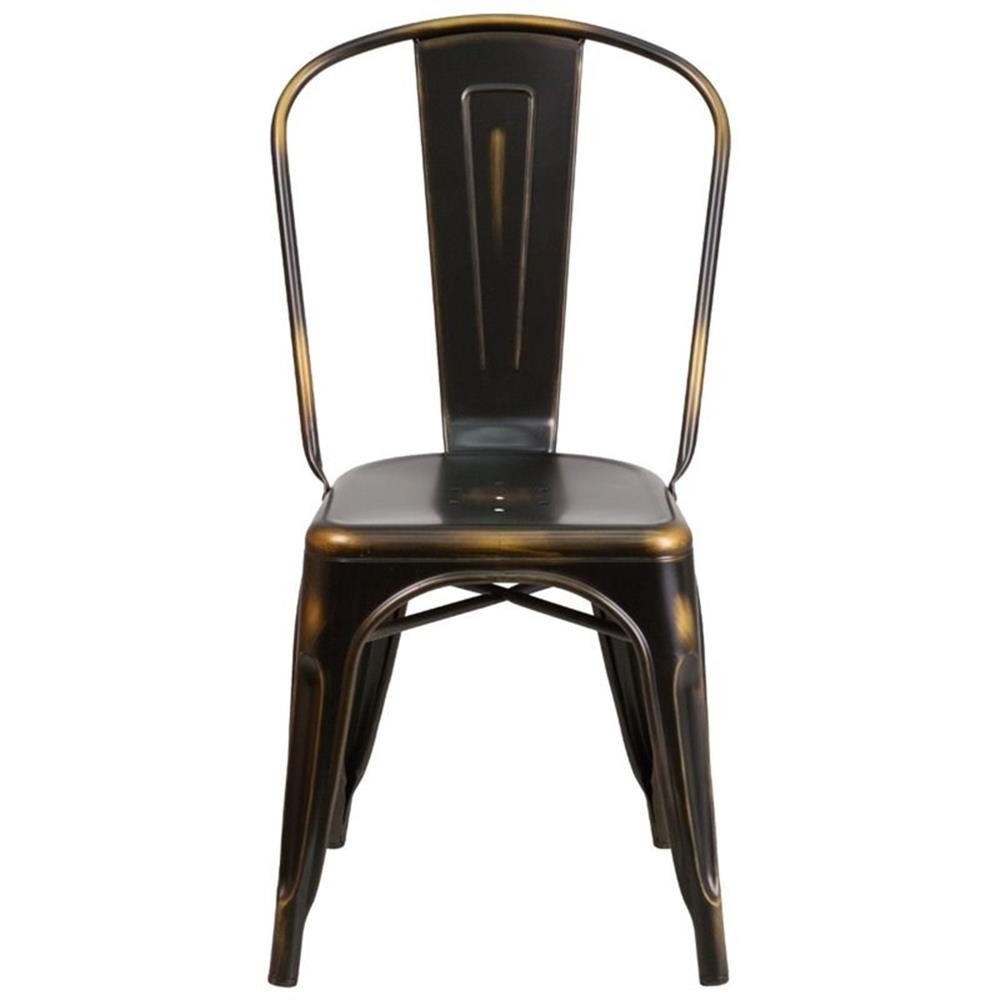 Flash Furniture Metal Curved Slat Back Dining Side Chair in Distressed Copper