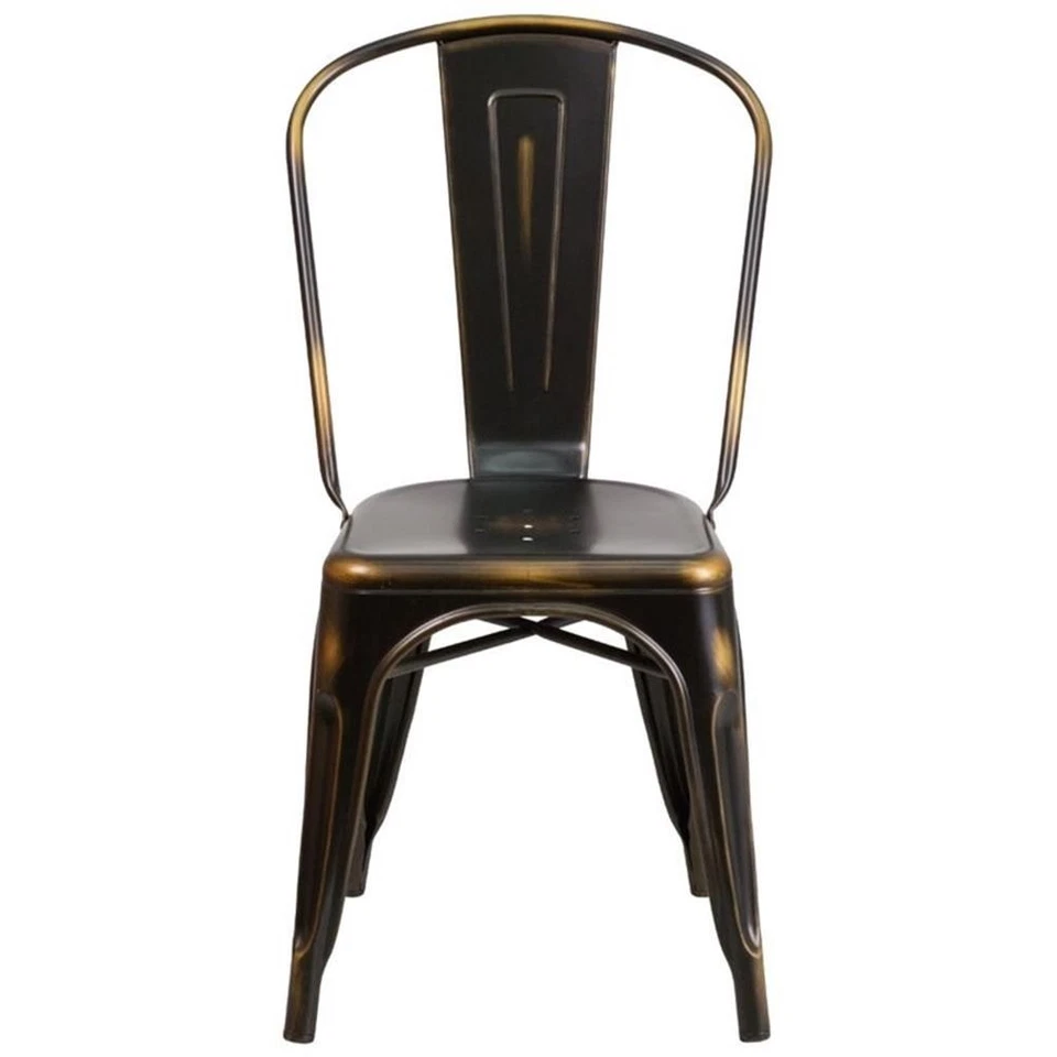 Cadeira lateral de jantar Flash Furniture metal curvo ripas traseira em cobre desgastado - Imagem 4 de 4