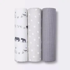 Cloud Island Muslin Swaddle Blankets 3pk, Two by Two Animals