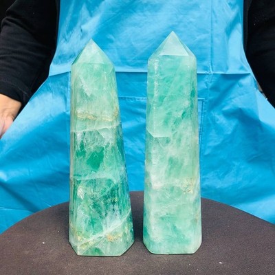 2pc 4.42LB Natural Fluorite crystal Hexagonal point Column Healing Reiki 2708