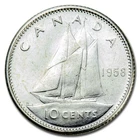 1958 Canada Silver 10 Cents Elizabeth II BU/Prooflike