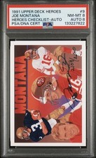 1991 UPPER DECK HEROES AUTO #9 JOE MONTANA HOF CHECKLIST #/2500 PSA 8 DNA AUTO 8