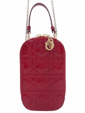 Bolso de hombro Christian Dior para dama con soporte para teléfono charol rojo para mujer #TB1194