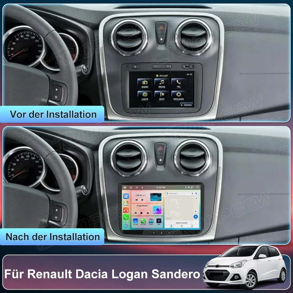 Für Renault Dacia Logan Sandero Carplay Autoradio 4+64GB Android 15 GPS Navi Kam - Bild 2 von 4