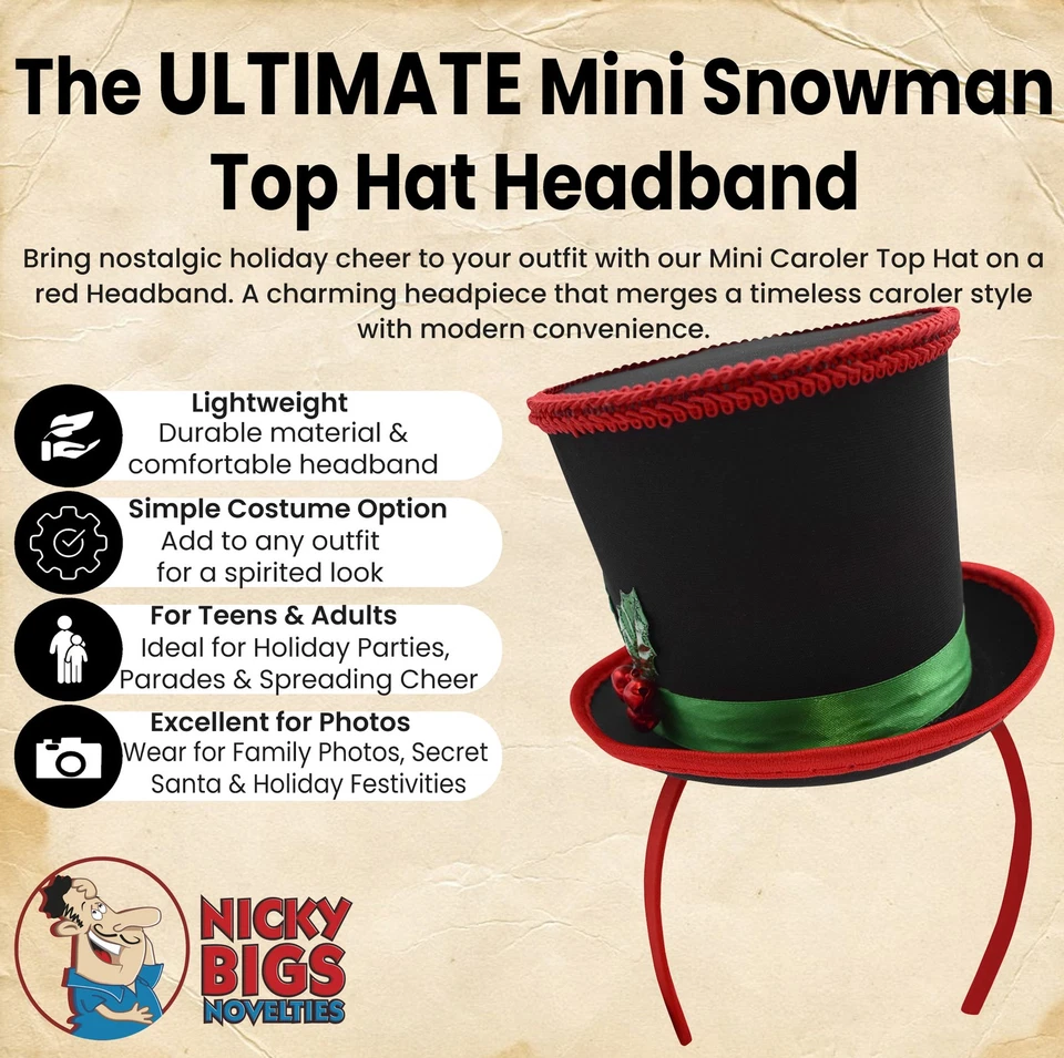 Mini muñeco de nieve villancico sombrero diadema Navidad muérdago acebo bayas disfraz Foto 2 de 4