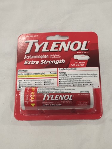 2 Pk Tylenol Extra Strength Caplets Acetaminophen, Travel Size, 10 Ct, EXP 11/27 - Picture 2 of 5