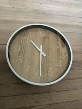 Sangtai 6168 Quartz Movement 9" Wall Clock With Wood Look & White