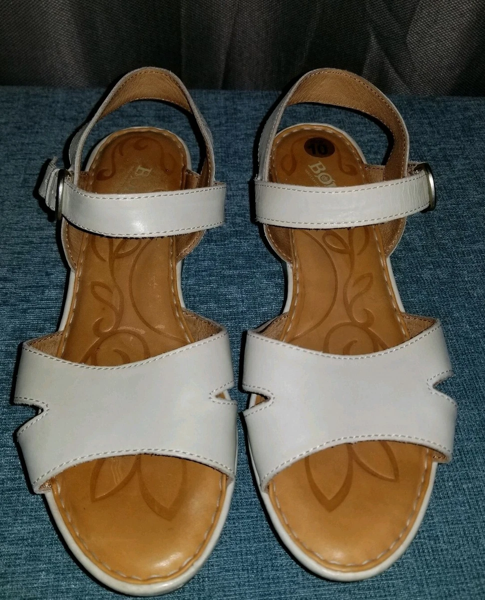 BORN Platform Wedge Sandals Du Jour Bone Leather D58311 Size US