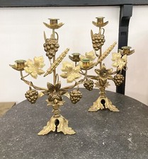 Paire de bouquets d’autel en bronze fleurs de lys religieux église 36 cm