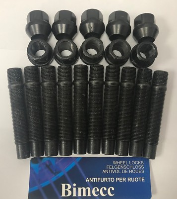 ALLOY WHEEL STUDS + NUT CONVERSION X 10 BLACK 68mm M14X1.25 FOR MINI R55 R56 R57