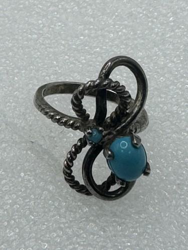 Anillo Turquesa Nativa Plata de Ley 925 Hecho a Mano Anillo Distintivo Talla 7.5 - Imagen 5 de 10