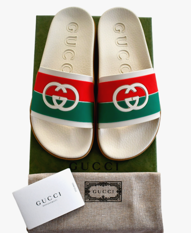 【関税＆送料込み】Gucci Gg Interlocking Slides Authentic Gucci Interlocking G Cut Cuir Leather Slides