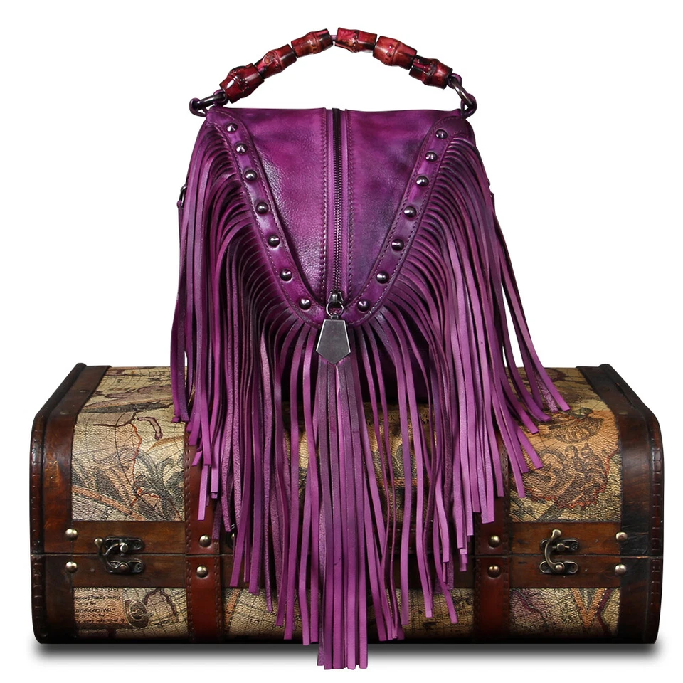 Bolsa e bolsa de mão de couro genuíno feminina moda borla tiracolo bolsa de ombro - Imagem 4 de 4