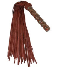 Genuine Leather Spanking Flogger with 50 Thick Nubuck Tails and Laminated Carved
