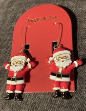 JINGLE & JOY ADORABLE Gold Christmas Santa Earrings W/Movable Legs & Head NIB!