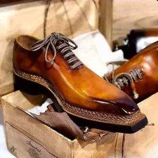 Mens Handmade Leather Brown Triple Sole Lace Up Dress Formal Wholecut Shoes