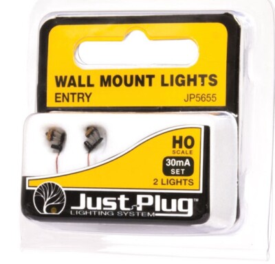 2 Woodland Scenics Just Plug Entry Wall Mount Lights HO Scale JP5655