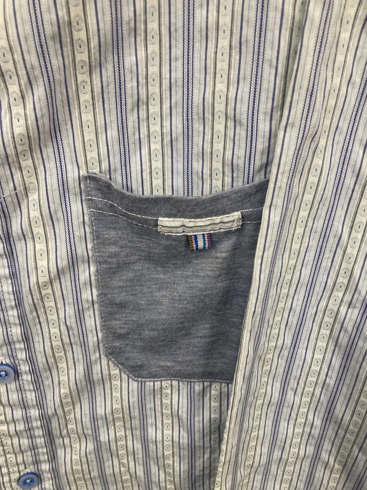 Smash Shirt Mens Large Blue White Striped Long Sleeve Button Up Pocket Cotton - Image 4 of 4