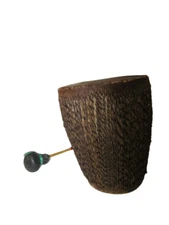 Vintage Tribal African Animal Skin Hand Drum 10" x 8" Hand Carved W/Drum Stick
