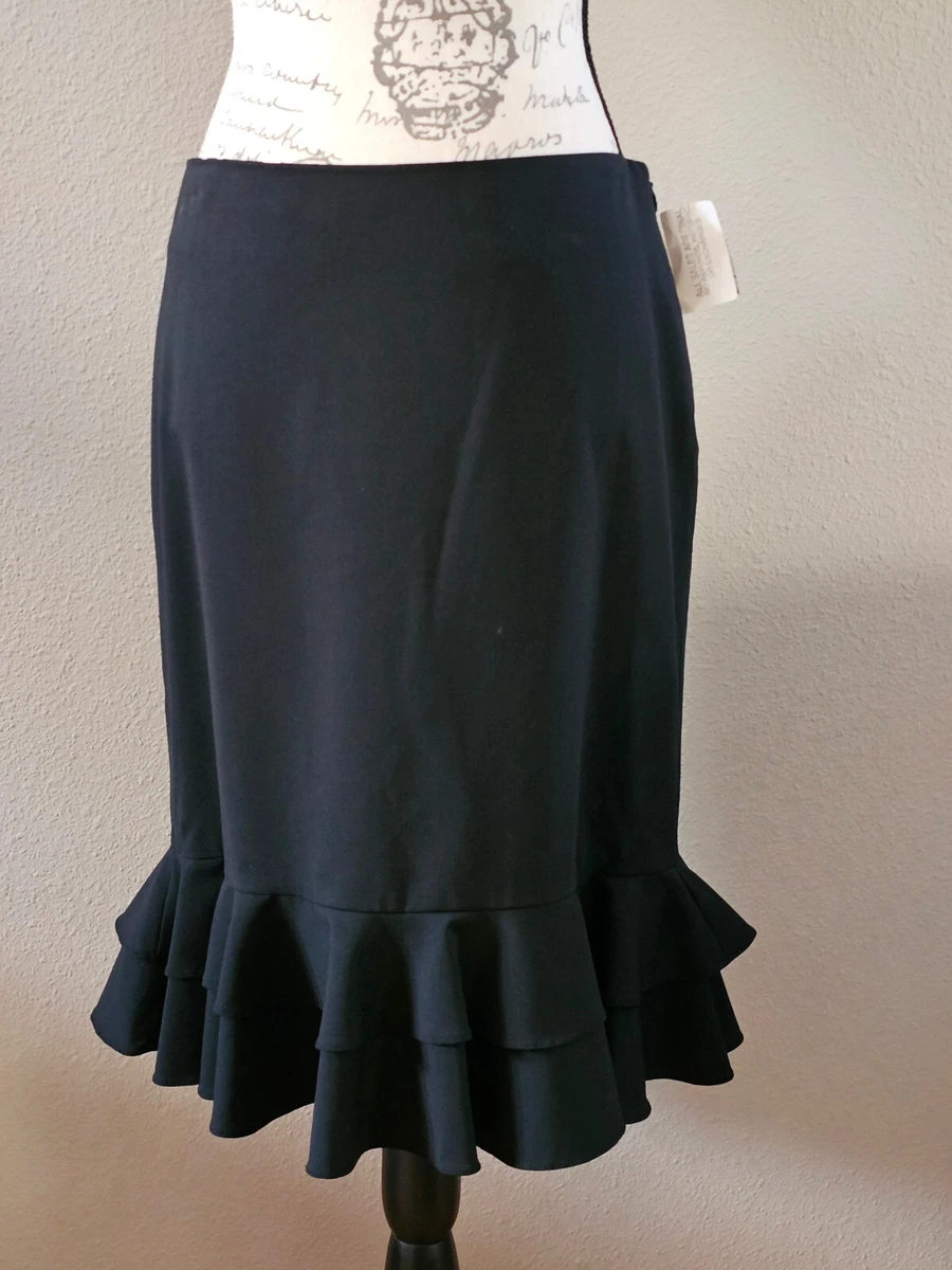 MILLY Black Ruffled Hem Midi Skirt BNWT eBay