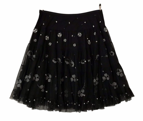 Y2K BCBG Black Beaded Tulle Skirt Knee Length Whimsigoth Black Women’s Sz M - Picture 4 of 8
