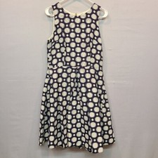 Eliza J Dress Womens 8 Polka Dot Fit Flare Blue Sleeveless Pockets