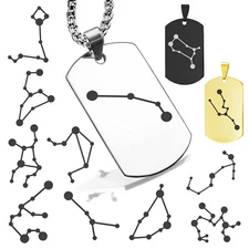 Stainless Steel Astrology Celestial Star Constellations Dog Tag Pendant Necklace