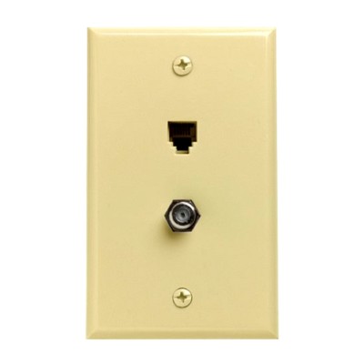 Eagle Dual Ivory Wall Plate Phone Coax Combo Coaxial Telephone Cable Jack Plug