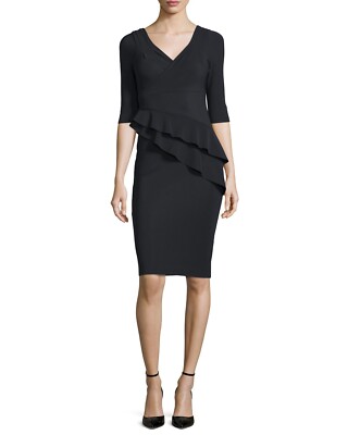 $680 LA PETITE ROBE DI CHIARA BONI FARIDA PEPLUM DRESS in BLACK NWT 42/6