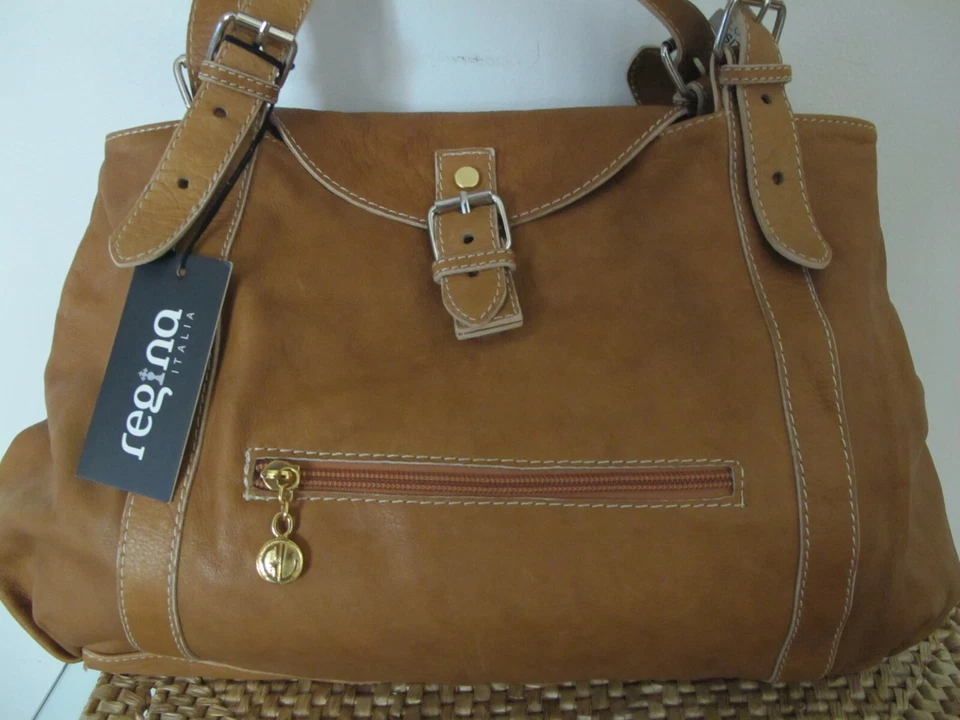 Bolsa Regina Boho feminina marrom couro genuíno desleixada bolsa de mão grande feita na Itália - Imagem 2 de 4