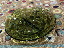 Indiana Glass Killarney Avocado Green Divided Candy Relish Tray Dish MCM 1970s Y