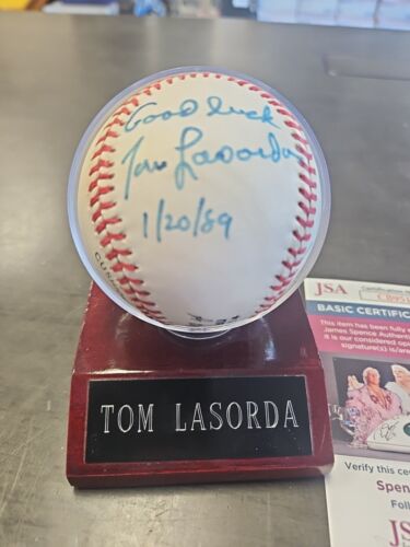 Tom Lasorda SIGNED 1/20/1989 National League Baseball JSA COA w/ Ball Stand - Picture 2 of 8