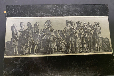Antique Hand Engraved Wood Printing Block 19th Cent FRENCH Party Fete Scene