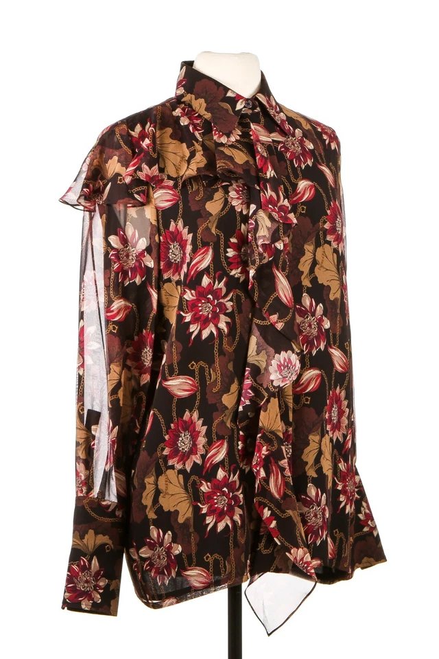 Blusa Salvatore Ferragamo Estampado Floral 100% Seda Cuello Volantes Detalle Talla 42 Foto 3 de 4