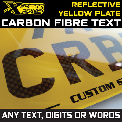 7X5 Carbon Text Show Any letters Number Novelty Motorcycle Motorbike REFLECTIVE