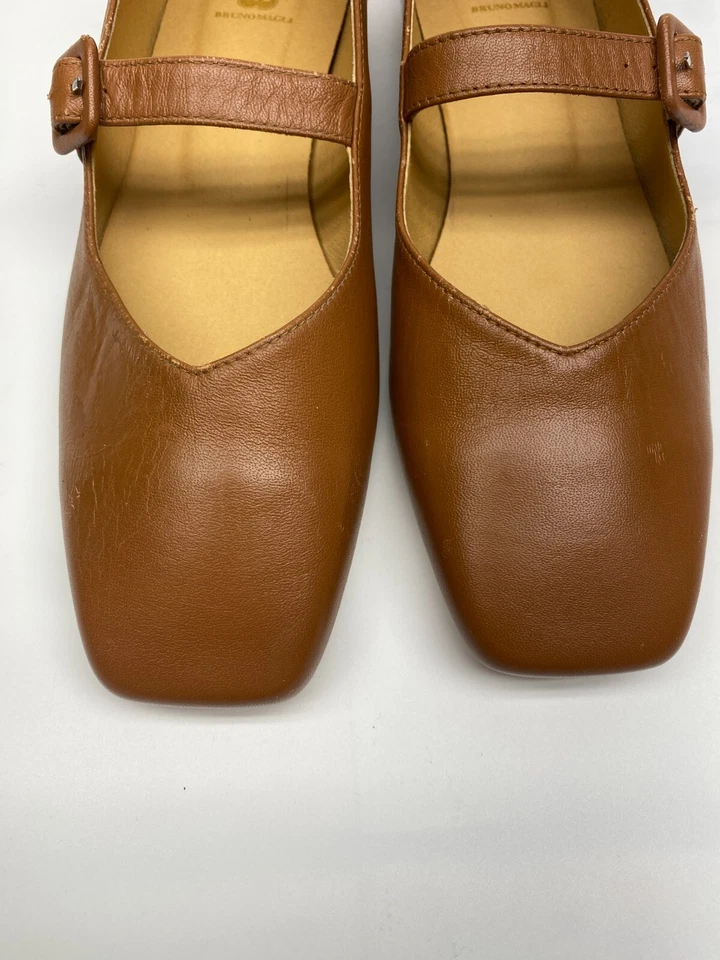 Bruno Magli Elissa Cuero Mary Janes Marrón Puntera Cuadrada Ballet Plano Talla 8.5 Foto 4 de 4