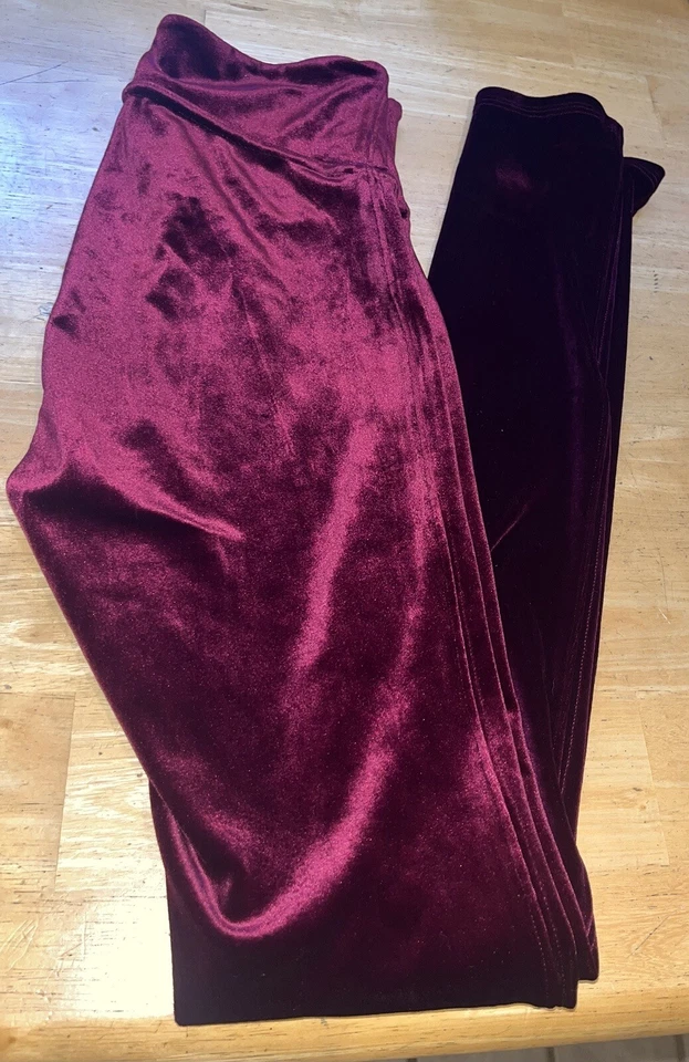 Auténticos LEGGINGS SPANX Terciopelo Brillante Cintura Alta-Ricos Borgoña #2070-Talla PEQUEÑOS Foto 4 de 4