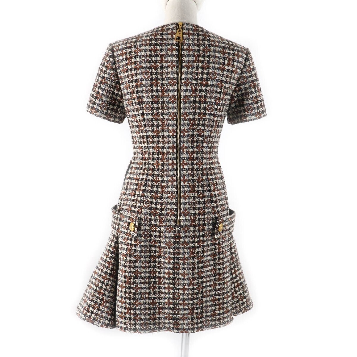 LOUIS VUITTON 22AW Mohair Blend Short Sleeve Tweed Dress Multi 34