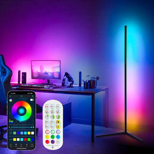 56" RGB LED Corner Floor Lamp RGBIC Ambient Light App Control DIY Color Changing - Picture 6 of 13
