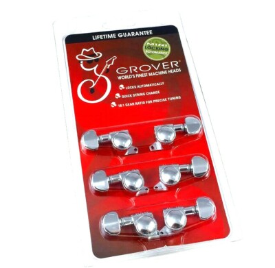 ギター ALLPARTS Grover Chrome Locking Tuners Grover RotoGrip Locking Machine Heads - 3 a Side - in Chrome