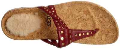 NEW UGG Deitra Red Leather Gold Studded Cork T-Strap Thong Sandals Women 7
